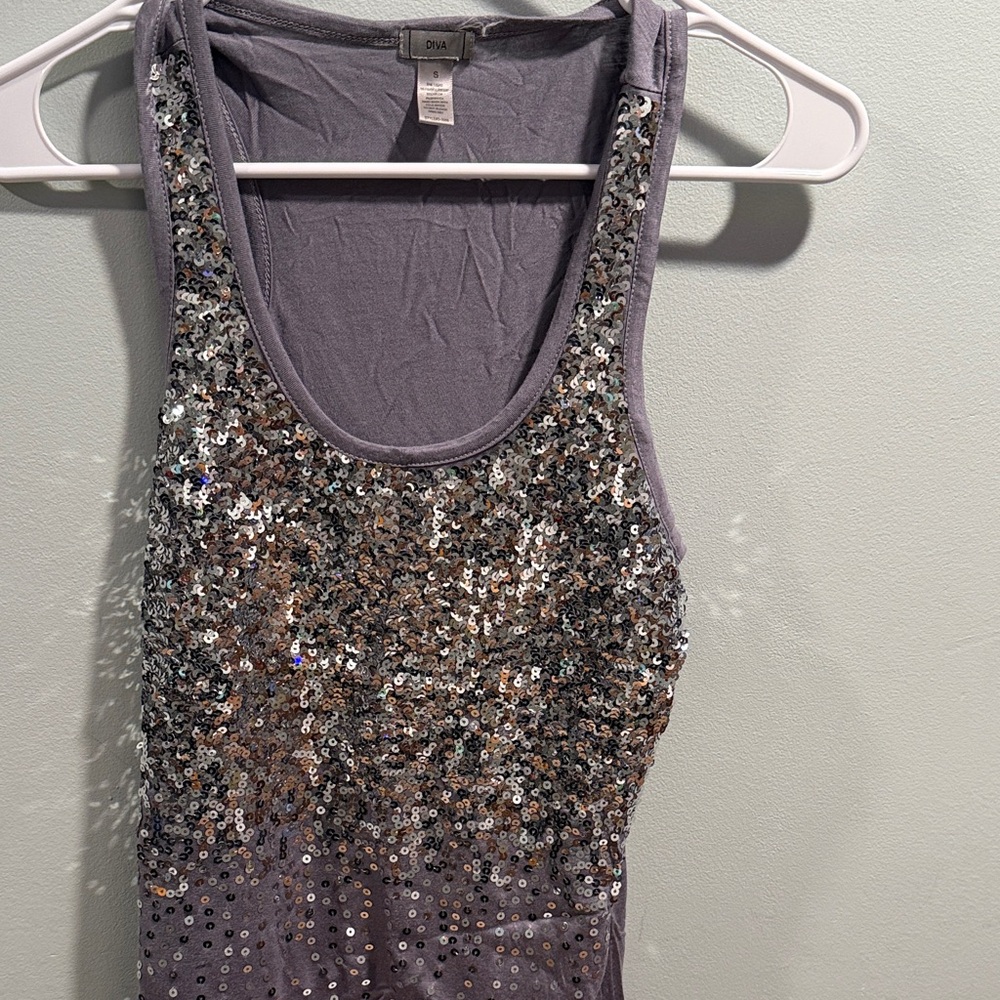 DIVA Sparkling Silver and Gray Tank Top Size Small